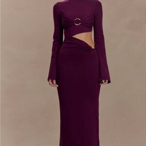 Meshki Long Sleeve Knit Midi Dress - Plum